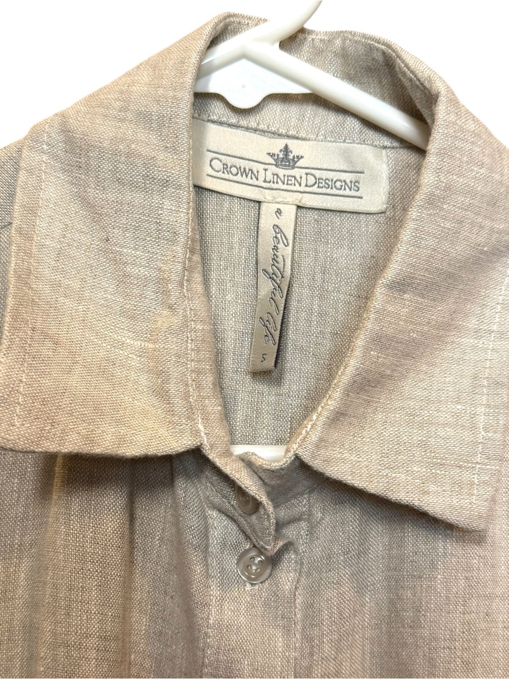 Crown Linen Designs New Linen Shirt Dress Tunic Beige Size S - Picture 8 of 8